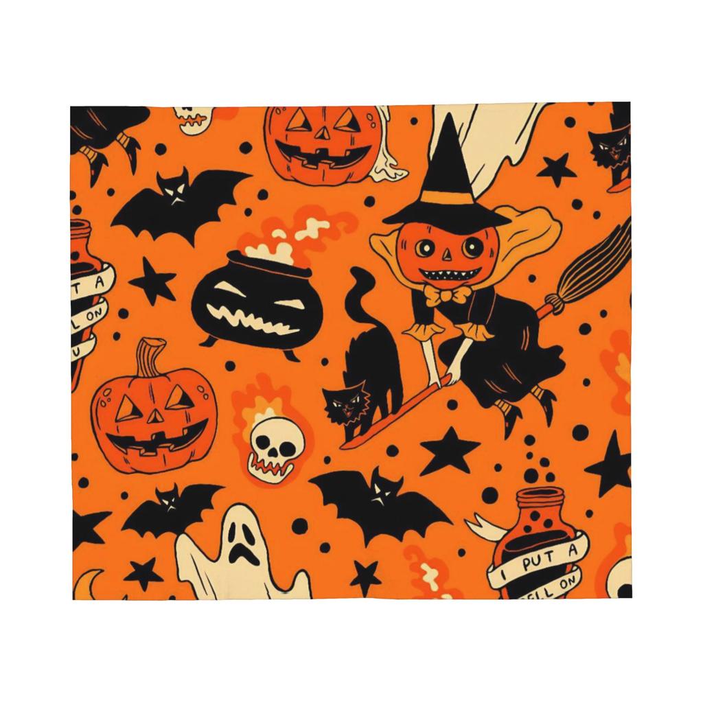 Halloween Blankets Orange Black Cats Pumpkins Bats Fuzzy Throw Blanket Airplane Travel Decoration Ultra-Soft Warm Bedspreads