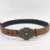 Embossed Pattern Wasitband Adjustable Belt For Daily Use And Outdoor Activity with Metal Bull Head Buckles for Men Women