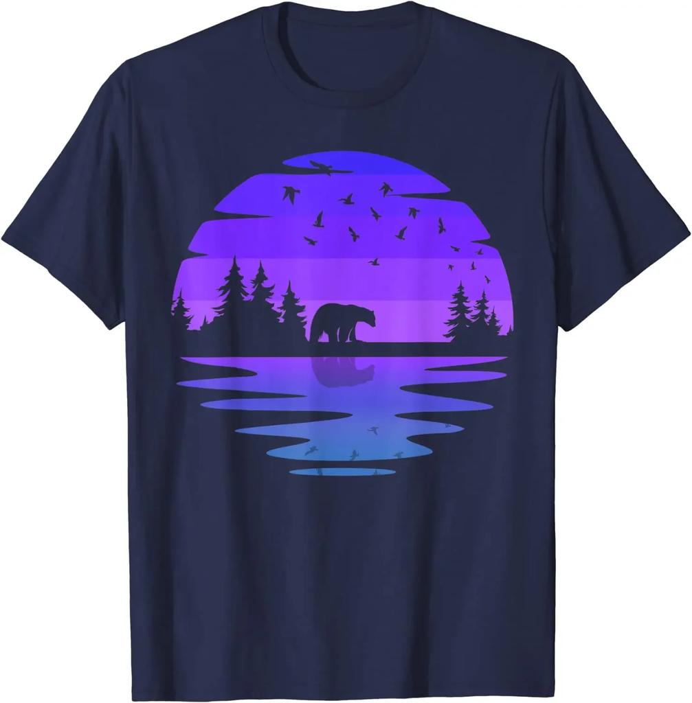 Neon Outdoors Wildlife Nature Animal Bear Forest T-Shirt Men Clothing Graphic T Shirts Casual Cotton Daily Four Seasons Tees