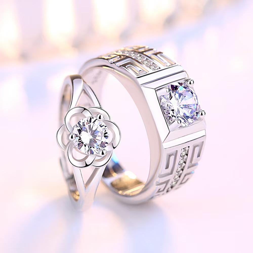 Emotional Couple Matching Rings - Plum Blossom Design, Electroplated Alloy, Adjustable for Men and Women
