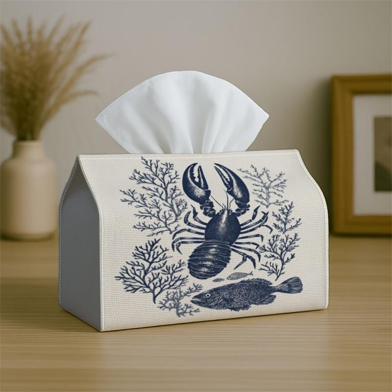 1pc Tissue Box Holder with Vintage Nautical Classic Design-Lobster Ocean Symbol,Durable Polyester,Ideal for Kitchen,Living Room,Bedroom,Bathroom,Car-H