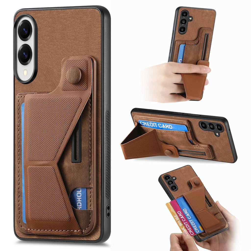 For Samsung Galaxy S25 Edge Case with Card Slot Kickstand Retro Leather Back Cover