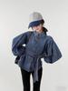 Retro Light Luxury Denim Top with Tie-Waist and Lantern Sleeves