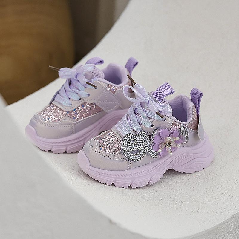 Girls' Fashionable Casual Shoes Children's Stylish Sports Shoes Rhinestone Sequined Dad Shoes Girls' Princess Shoes
