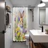 Watercolor Rabbit and Flowers Pattern Waterproof Shower Curtain 180x200cm - Spring Floral Print Bath Curtain for Home Decor