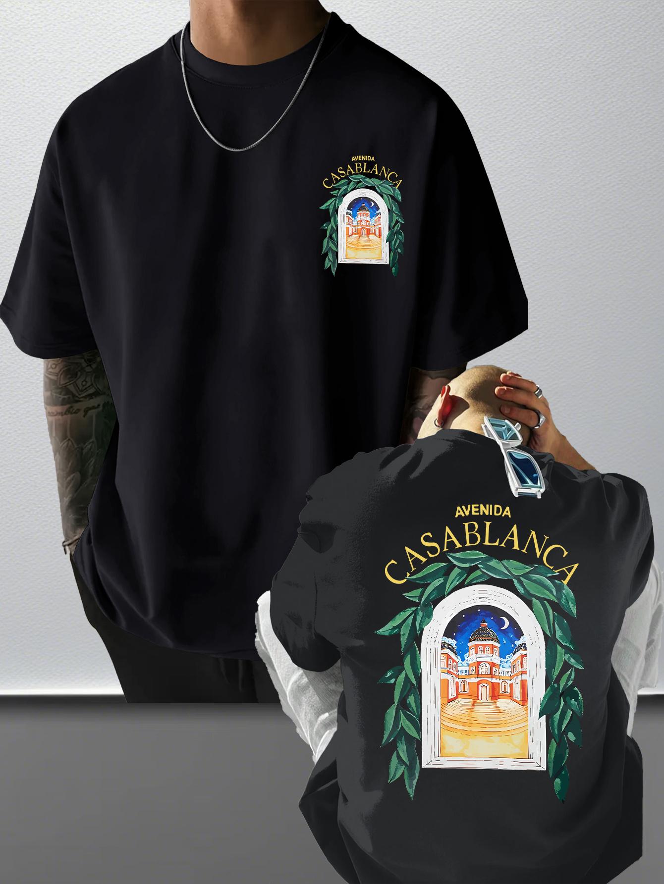 

Summer Casual Loose Fit Short Sleeve T-shirt - 100% Cotton Breathable Crew Neck Top with Moroccan-Inspired Casablanca Print XXXXL