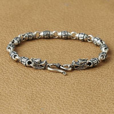 RetroSen Silber Farbe Schmuck Mode Wasserhahn Sechs-charakter Mantra Alle-spiel Handgelenk Armband Männer Vintage Trend Zubehör