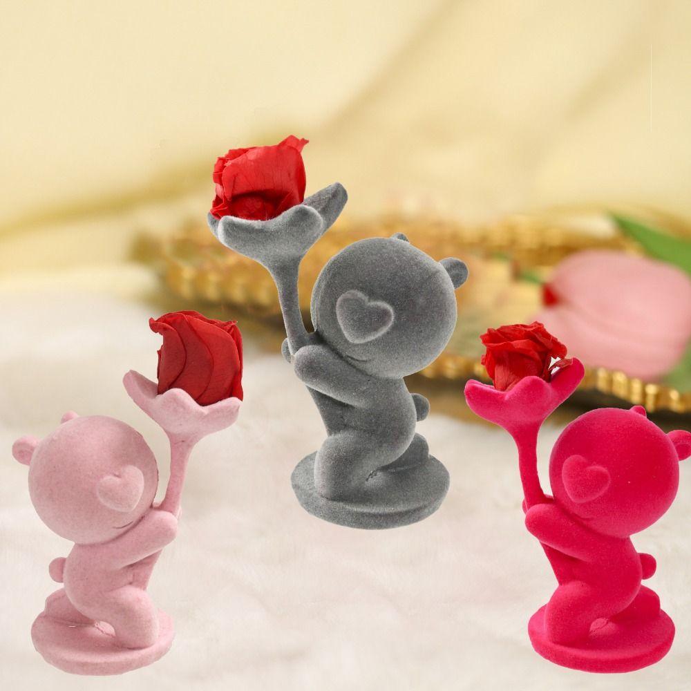 Kneeling Position Flocking Animal Bear Figurine  Birthday Proposal Confession