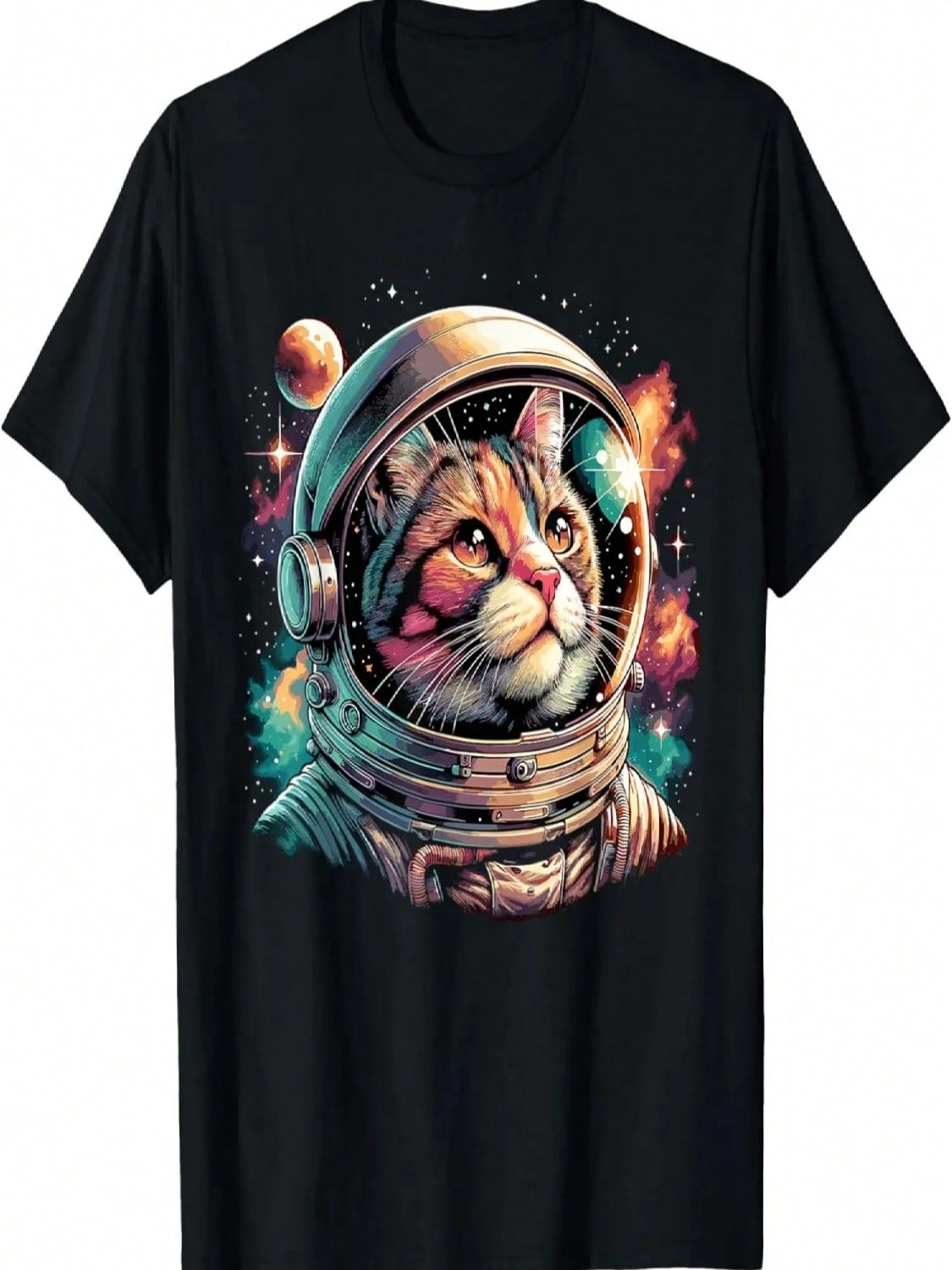 Galaxy Astronaut Cat Space T-Shirt S