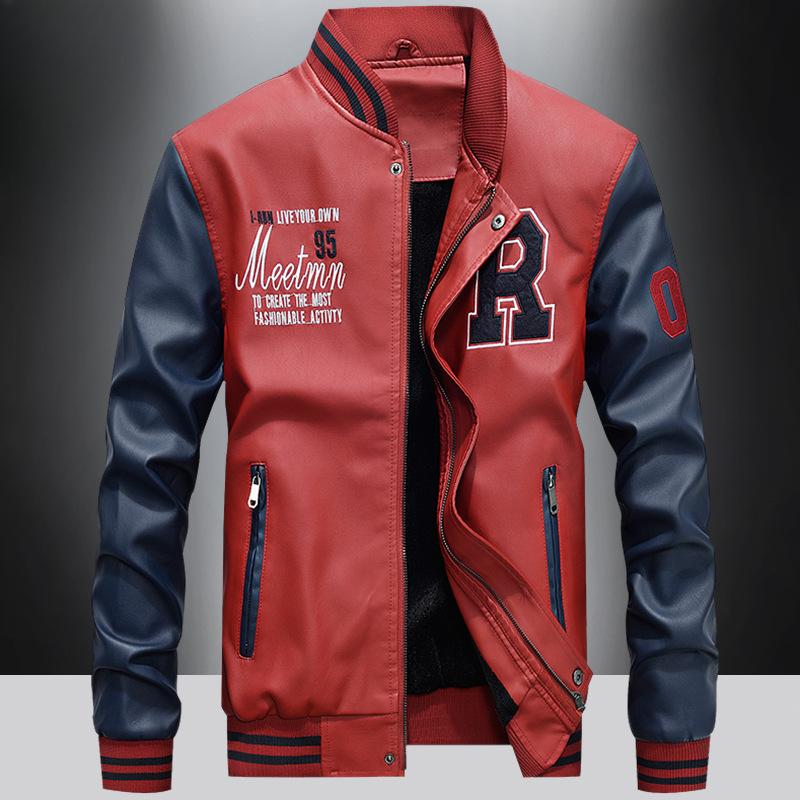 

Осенне-зимняя мужская кожаная и флисовая мотоциклетная кожаная куртка, трендовая молодежная бейсбольная одежда, вышитая кожаная куртка XXXXL
