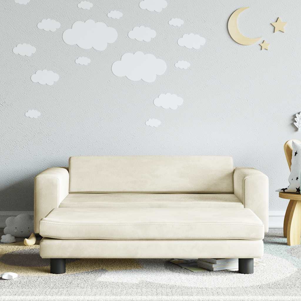 Kids Sofa with Footstool Cream 100x50x30 Cm Velvet
