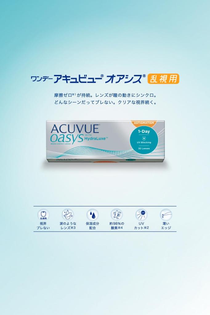 Acuvue Oasis soft contact lenses for 30 lenses per PWR Cylinder Size Axis 180 1-Day astigmatism, pack, -7.00, -0.75,