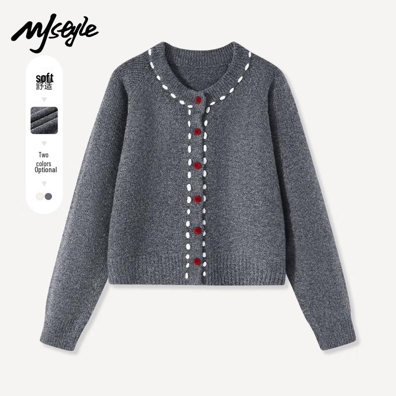 

MJ STYLE Women s Round Neck Color Block Cardigan Sweater M
