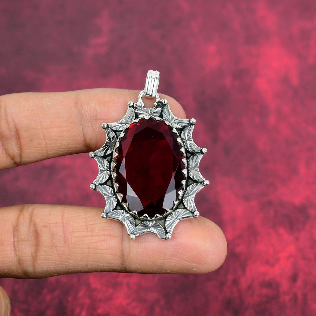 Garnet 925 Katı Gümüş Kolye Ucu, El Yapımı Değerli Taş Kolye Ucu Takı, Eş İçin Hediyeler Yepyeni Kolye Ucu