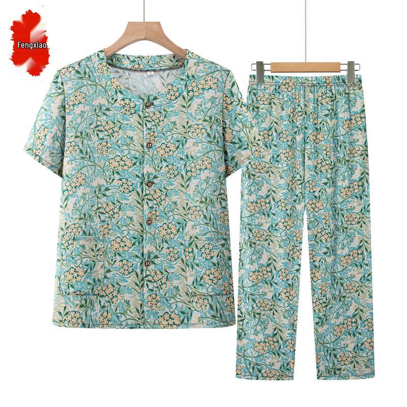 Women s Summer Floral Print Short-Sleeve Cardigan Loungewear Set 3XL