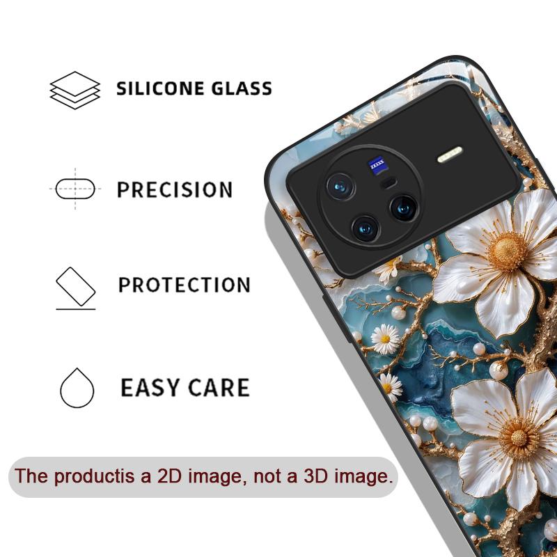 White Camellia Flower Marble Texture Tempered Glass Phone Case for OPPO Reno 13 F 12 11 10 Pro Plus Find X8 X3 Lite A58 5G Cover