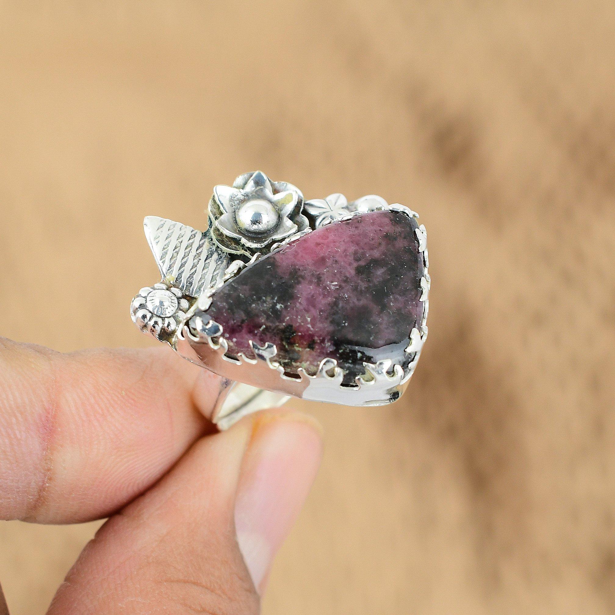 

Natural Rhodonite 925 Silver Multi Stone Flower Adjustable Ring For Women Yes