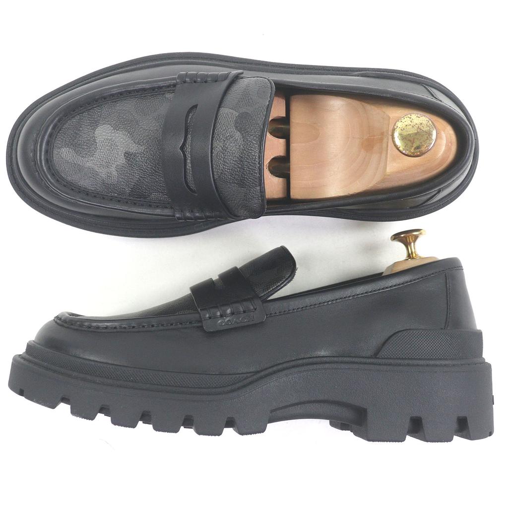 Nienaganne mokasyny COACH Plat forma Wzór kamuflażu czarna skóra męskie 8.5 CAP33 Używane