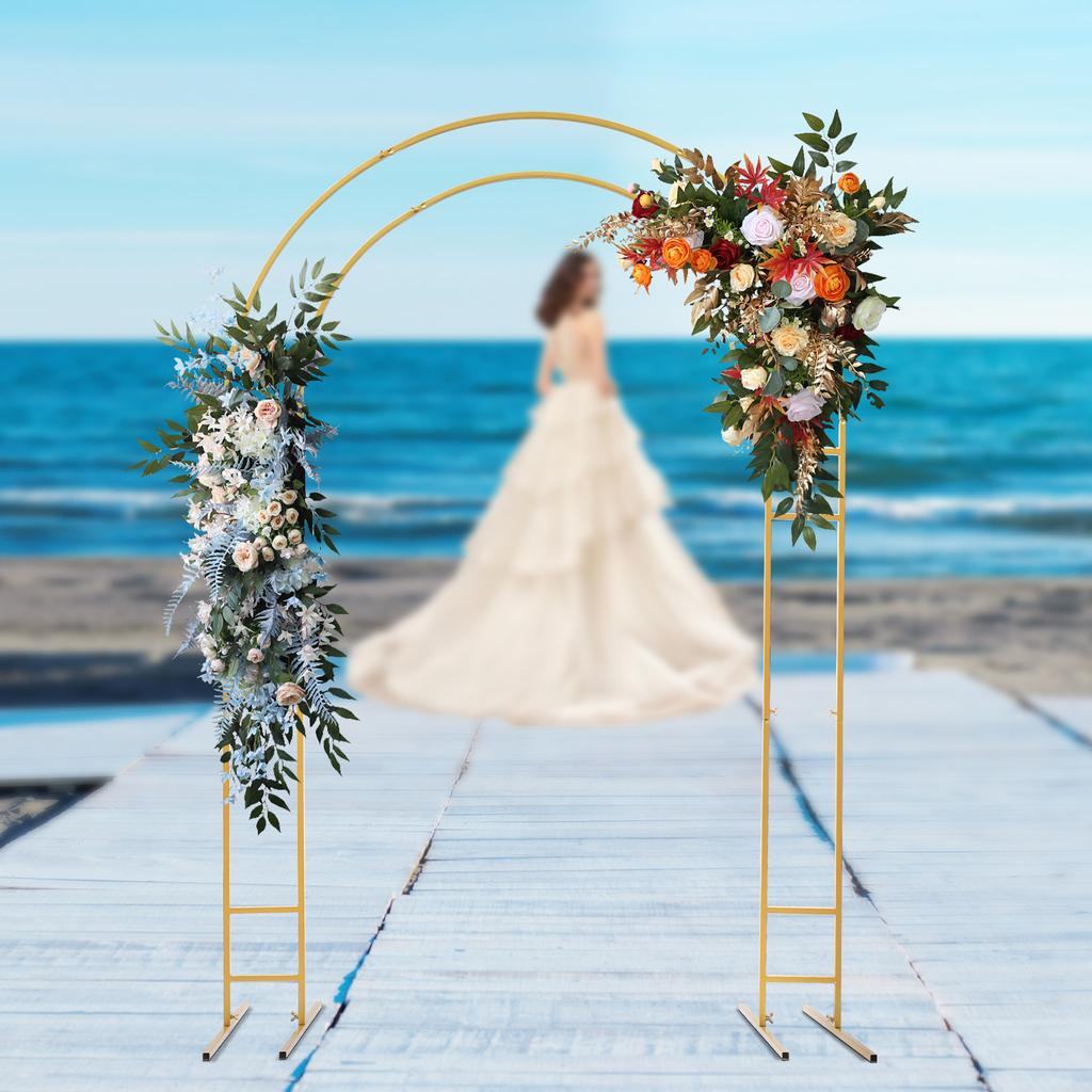 7.2ft Metal Wedding Arch, 1.5x2.2m Balloon Arch Stand, Gold Arch Backdrop Stand, Garden Arch with Base, Metal Climbing Plants