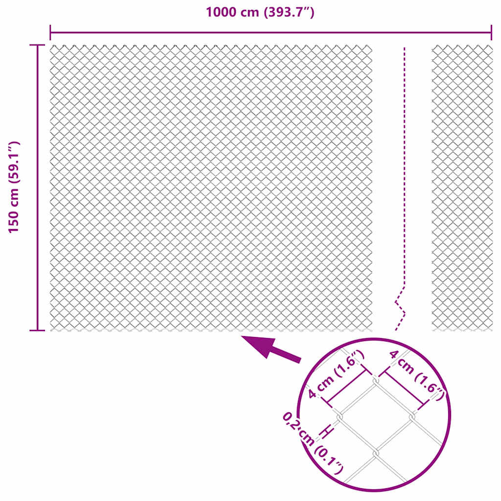 Chain Link Fence with Posts 10 x 1.5 m (W x H) Hot Dip Galvanized Steel