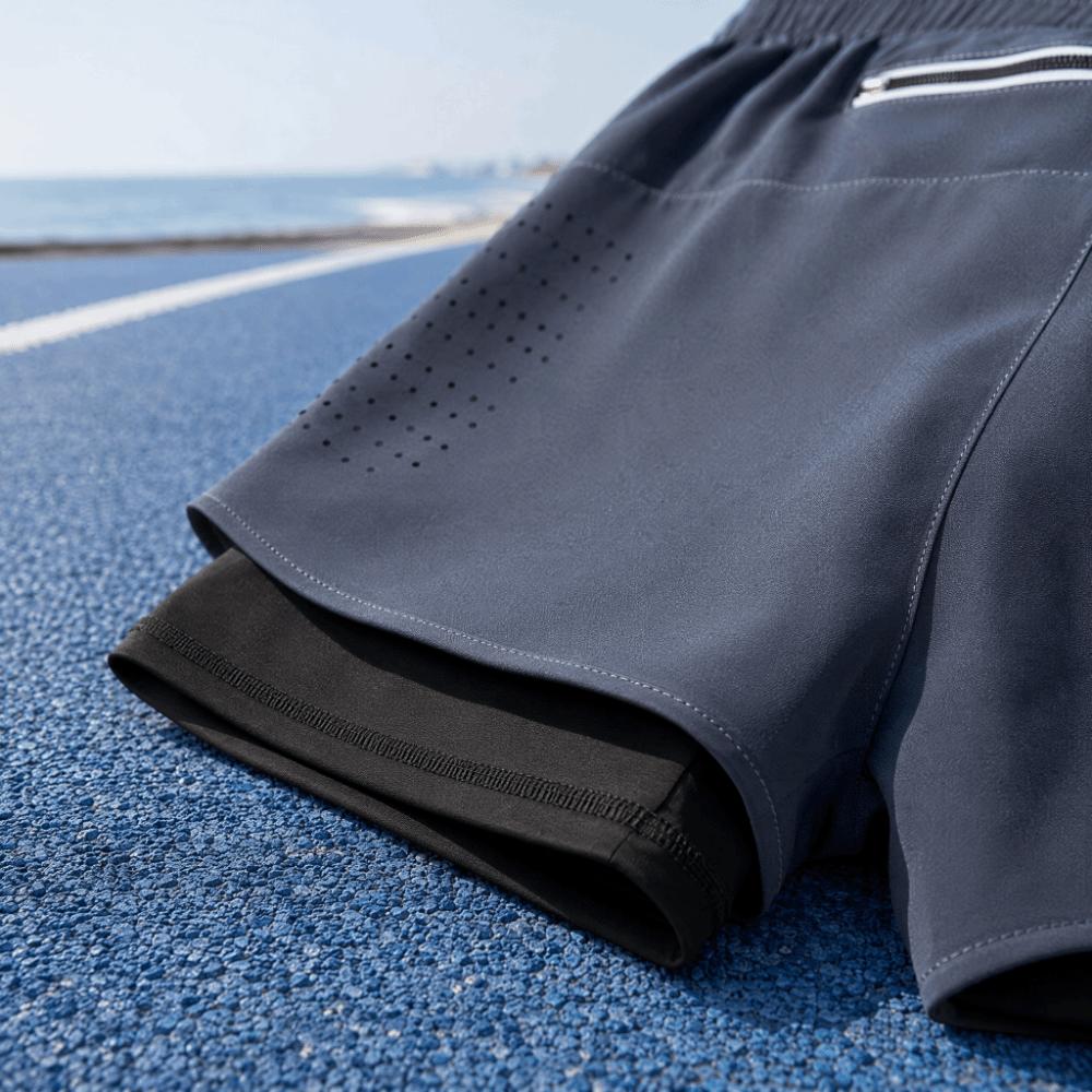 Compression Lining 2-in-1 Running Shorts Elastic Waistband Cycle Fitness Shorts  Running