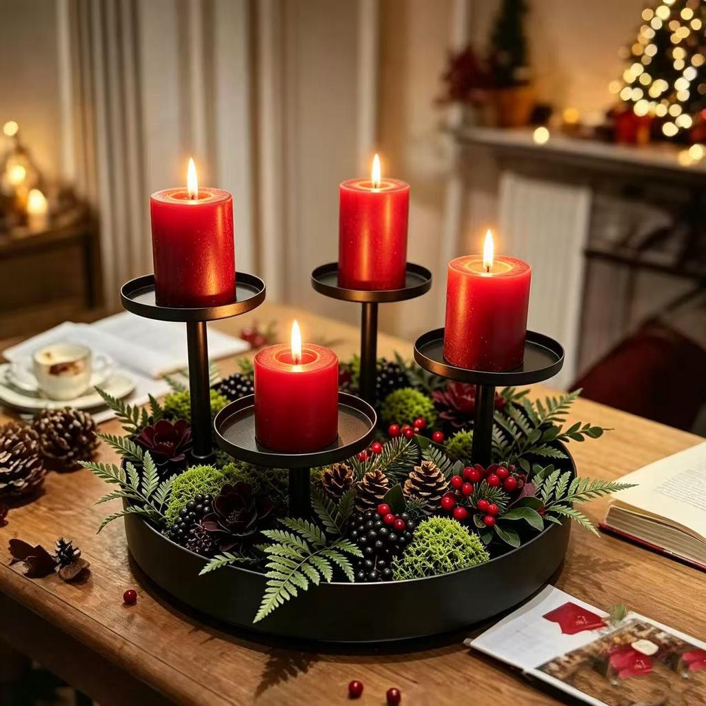 Four-Head Christmas Wreath Metal Candle Holder for Dining Table