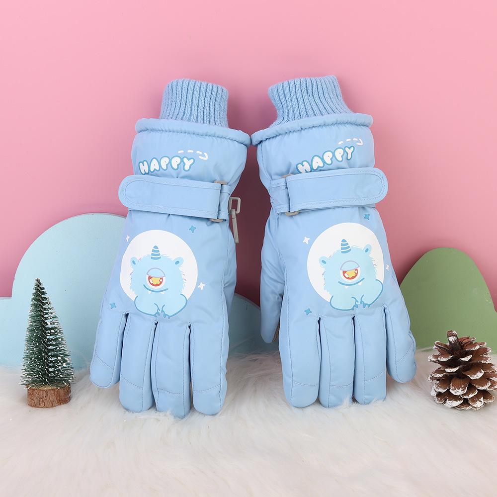 Children's Winter Ski Gloves: Thick, Cold-Proof, Waterproof, Windproof, Non-Slip, Warm Cotton for Ages 3-17.