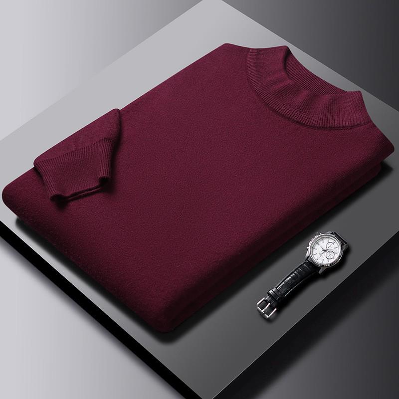 Autumn/Winter 2024 Men's Wool Half-High Collar Solid Color Sweater Cardigan