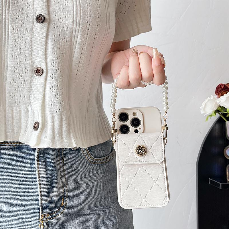 For IPhone17Promax Metal Flower Wallet Phone Case for Apple 15 Crossbody Cord 17 Silicone Precision Hole 13