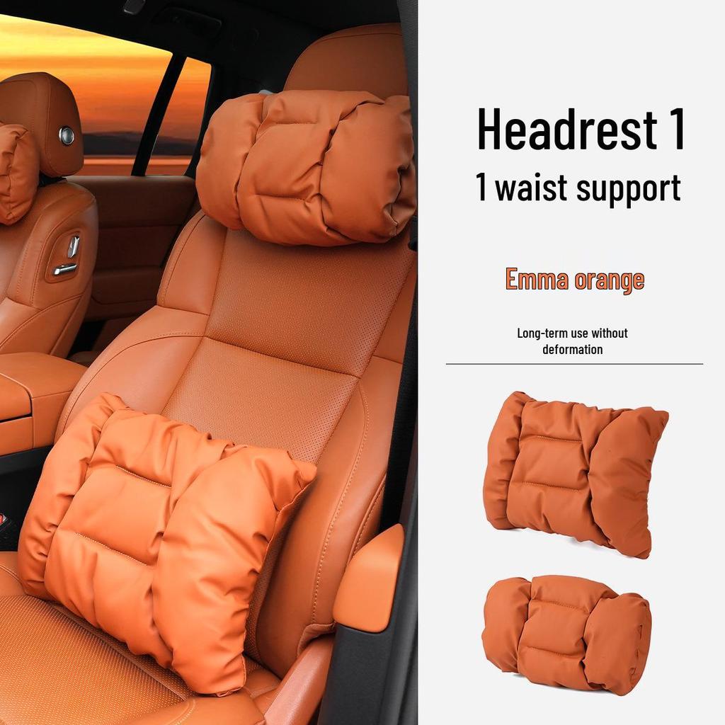 Neues Luxus Auto Kopfstützen- & Lendenwirbelstützkissen - Fleckenresistentes Leder, Fortschrittliche Nackenstütze & Baumwollpolster