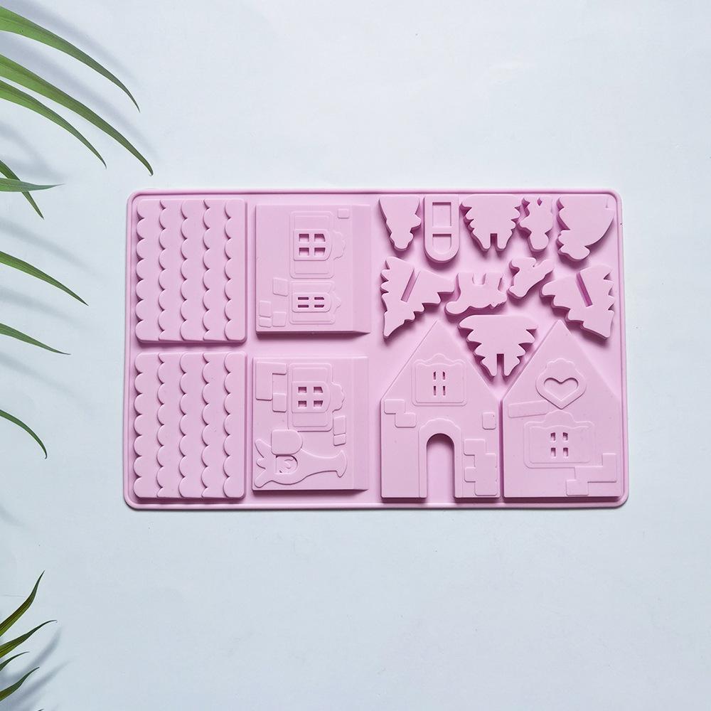 3D Christmas Gingerbread House Silicone Mold Chocolate Candy Cake Baking Mold DIY Christmas House Tree Fondant Decoration Tool
