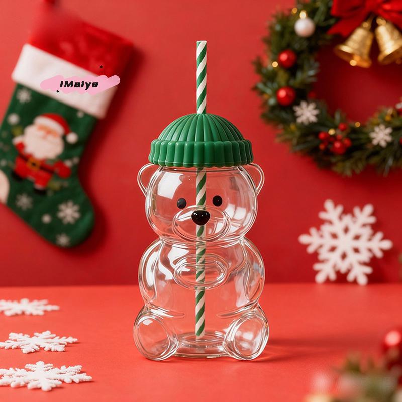 Transparent Bear Shape Mug with Straw Plastic Or Glass Coffee Cup for Men And Women Beverage Milk Tea Gift for Christmas
