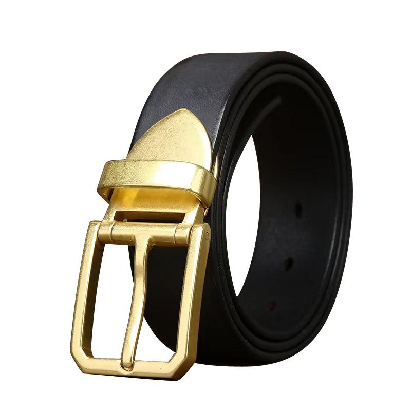Belt Men's Korean-Style Retro Trendy Unique High-End Leather Pin Buckle First Layer Cowhide Brass Buckle Jeans Belt
