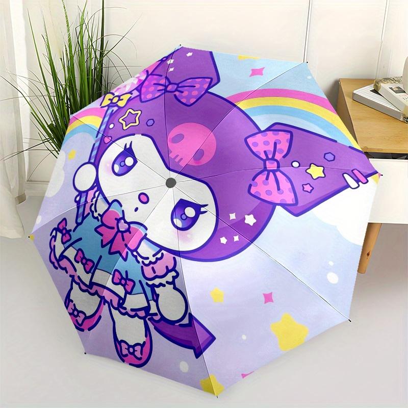 

Kuromi Automatic Folding Umbrella-Simple 8-Rib Design, Bright Cartoon Pattern, Durable Iron Frame, Suitable For Travel, Outdoor, Beach-Cute