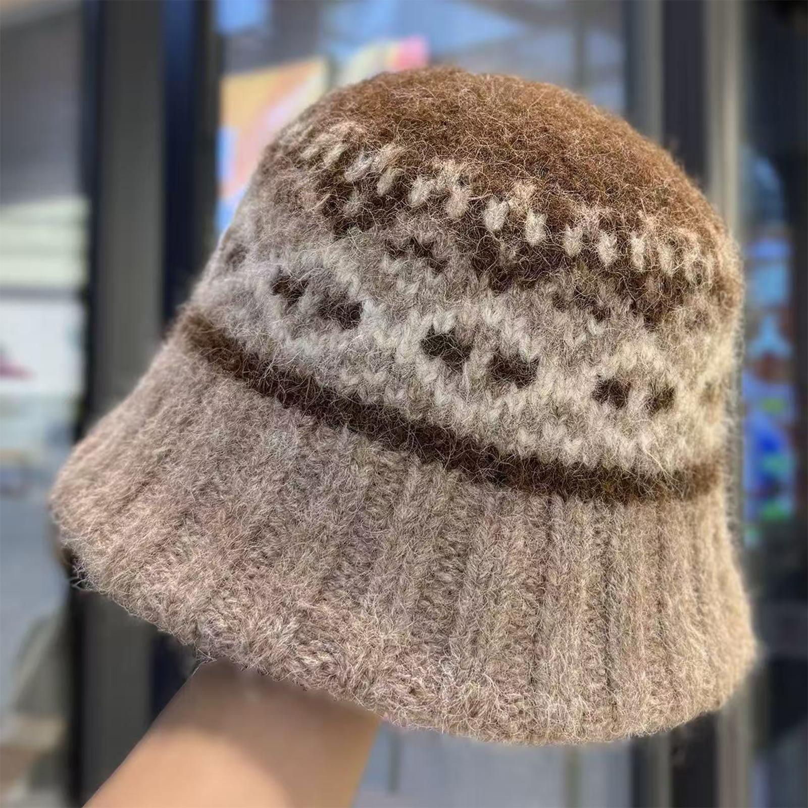 

Женская шляпа, шляпа рыбака, теплая шерстяная шапка, атмосферная вязаная шапка, маленькая шляпа-ведро, подчеркивающая лицо One Size хаки