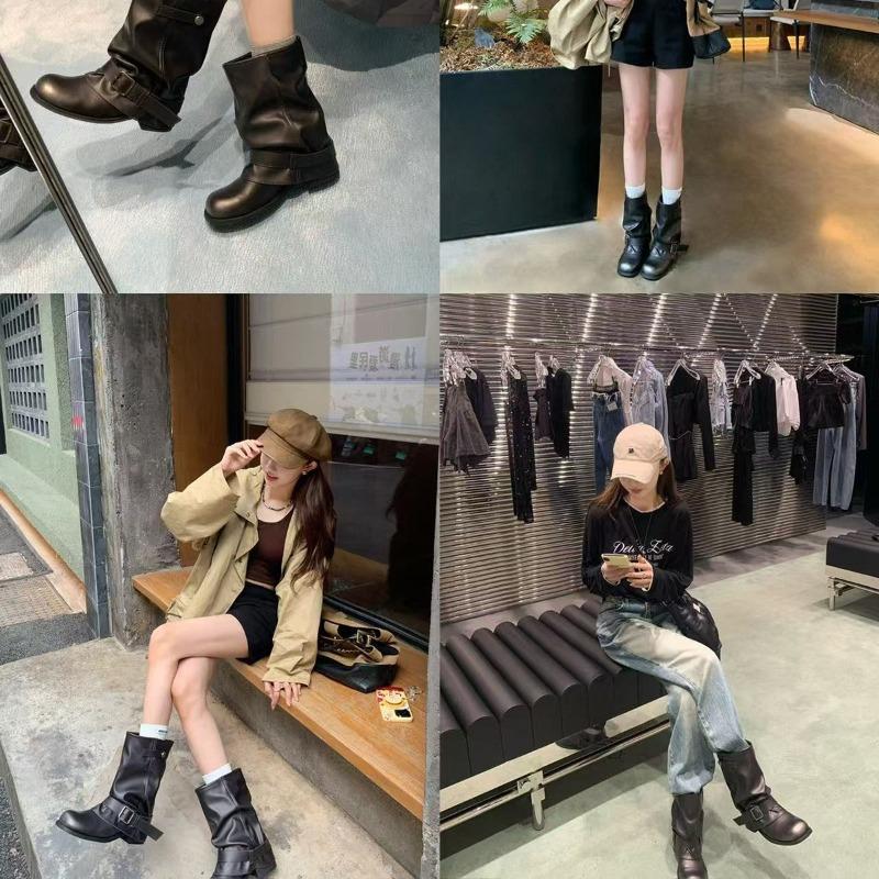 Studiolee Ödlandwind dicker Boden erhöhend Weite großer Schaftumfang Stapelstiefel Western-Kurzstiefel Damen Herbst und Winter