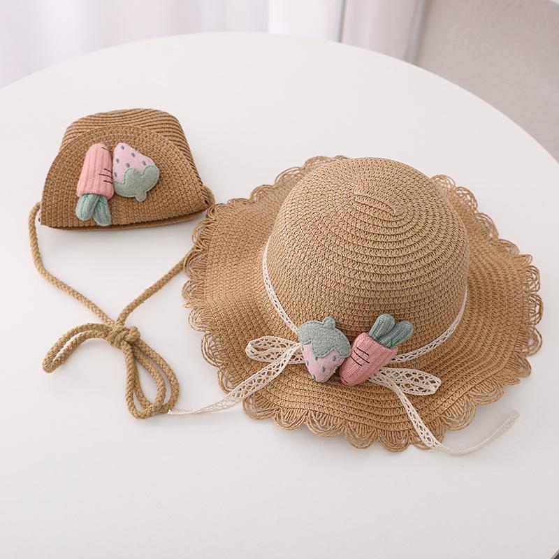 Fashion Summer Children Sunscreen Straw Hat Bag Weaving Grass Cap Cool Sun Hat For Girl Cute Breathable Baby accessories