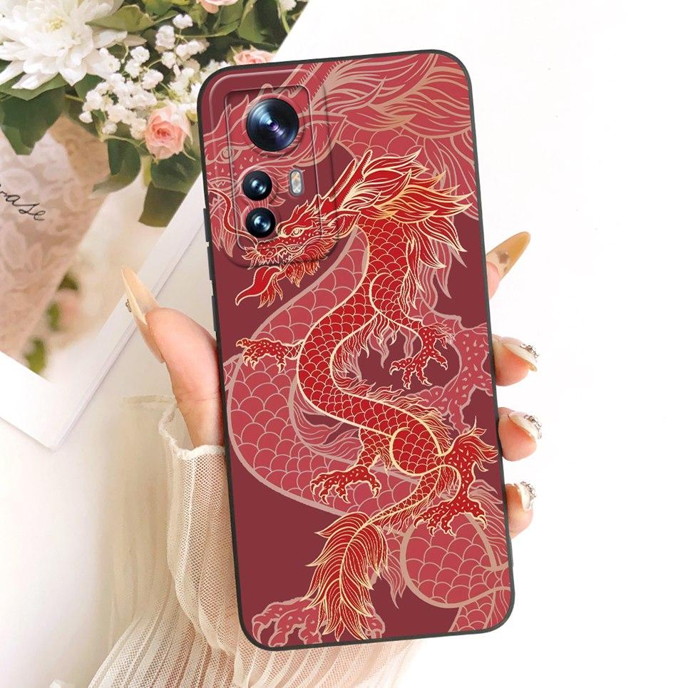 Phone Case For Xiaomi 12 12x 12s 12T Pro 12 Lite Casing Liquid Silicone Cartoon Dragon Funny Cat Seabeach Pattern Back Cover