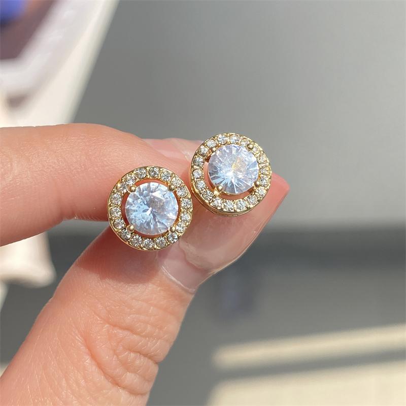 Copper Color Luxury Simple Crystal Cubic Zirconia Stud Earrings for Women Round CZ Wedding Statement Zircon Gifts
