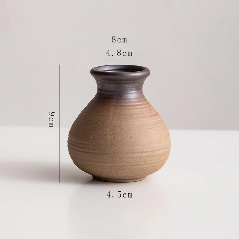Chinese retro ceramic small vase home desktop hydroponic flowers green plant ornament coarse pottery ornament