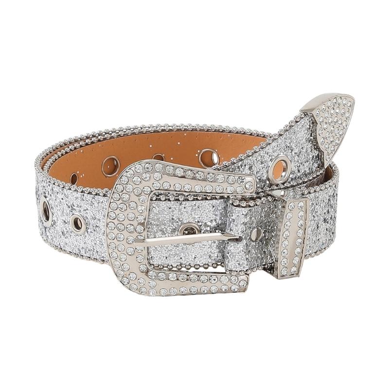 

Rhinestones Studded Buckle Belt for Women Elegant Sequined Belt All Matching Western Belt Shimmering Belt for Jeans Pants