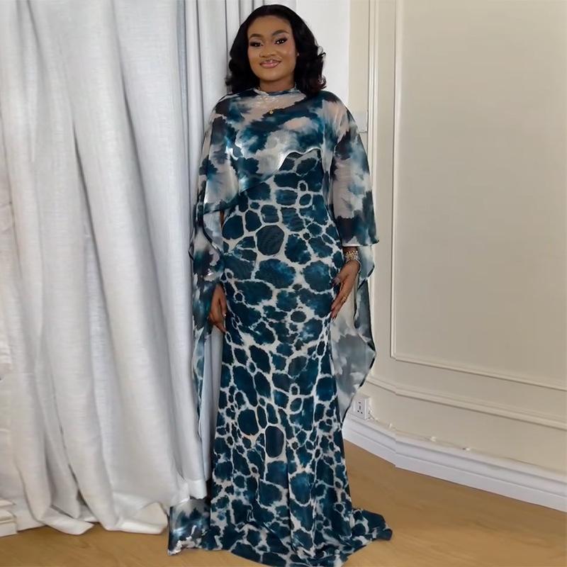 Women's 2026 Summer New Fashion Elegant Half-High Collar Printed Shawl Strap Slim Dress Set