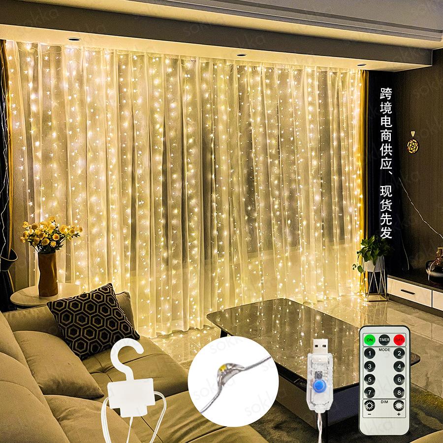 LED Copper Wire Curtain String Lights 3x3m Remote USB Powered Dorm Window Decor