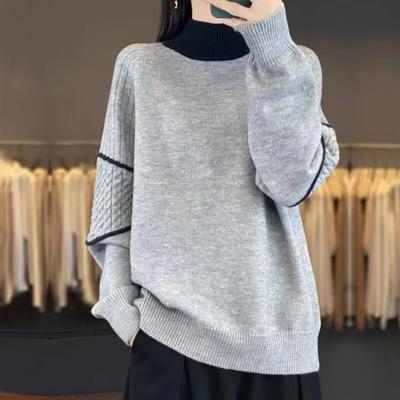Sweater for Women Winter Thickened Pullover Warm Knitted Half-high Collar Stretchy Long Sleeve Oversize Jumper Tops