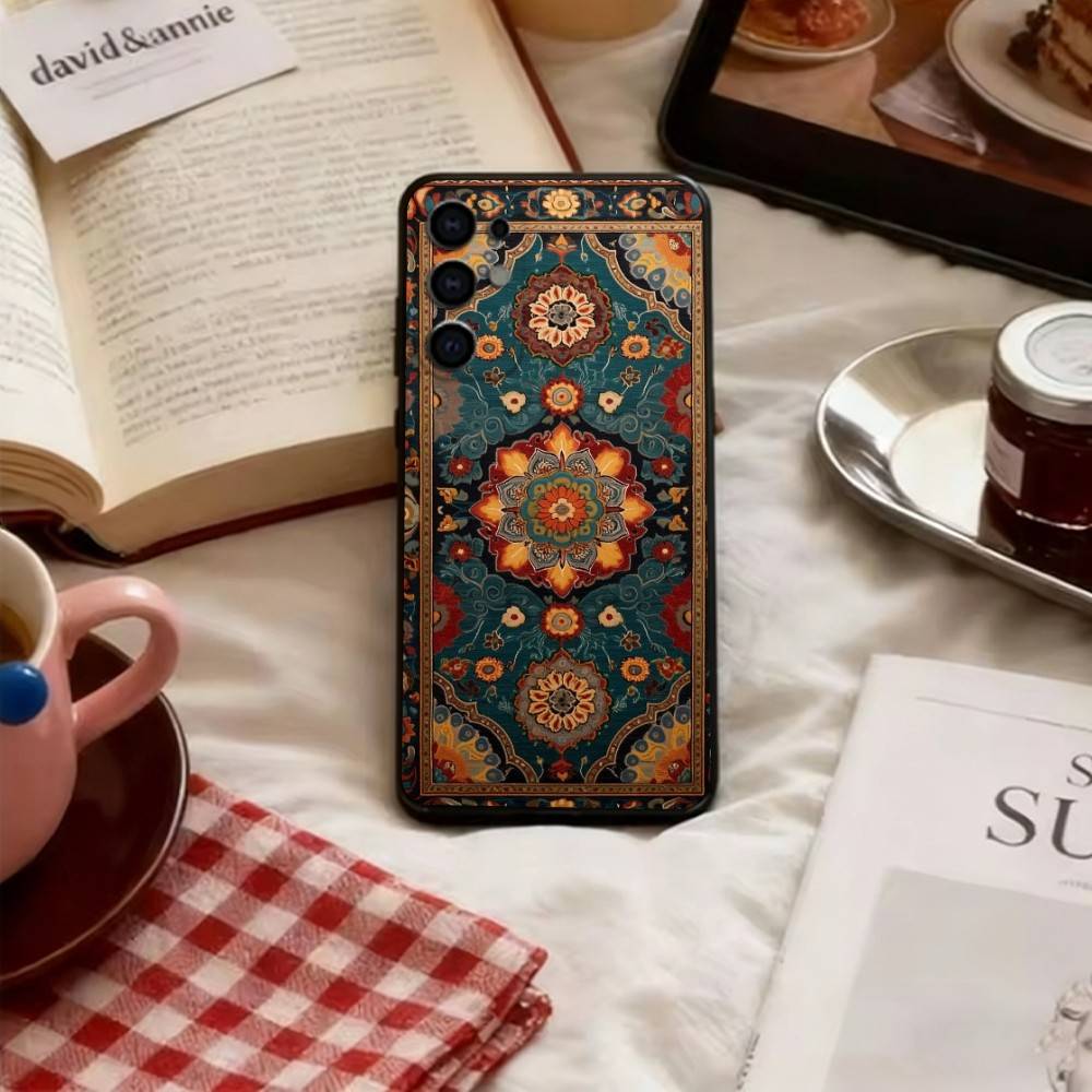 

Persian Carpet Floral Pattern Phone Case For Samsung S25,S24,S21,S22,S23,S30,Ultra,S20,Plus,Fe,Soft Silicone Black Cover Samsung S24fe