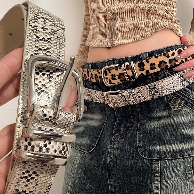 Retro Personalized Waistband for Women Girls with Sense of Niche Design Versatile Leopard Print Snake Skin Pattern Daily Belt