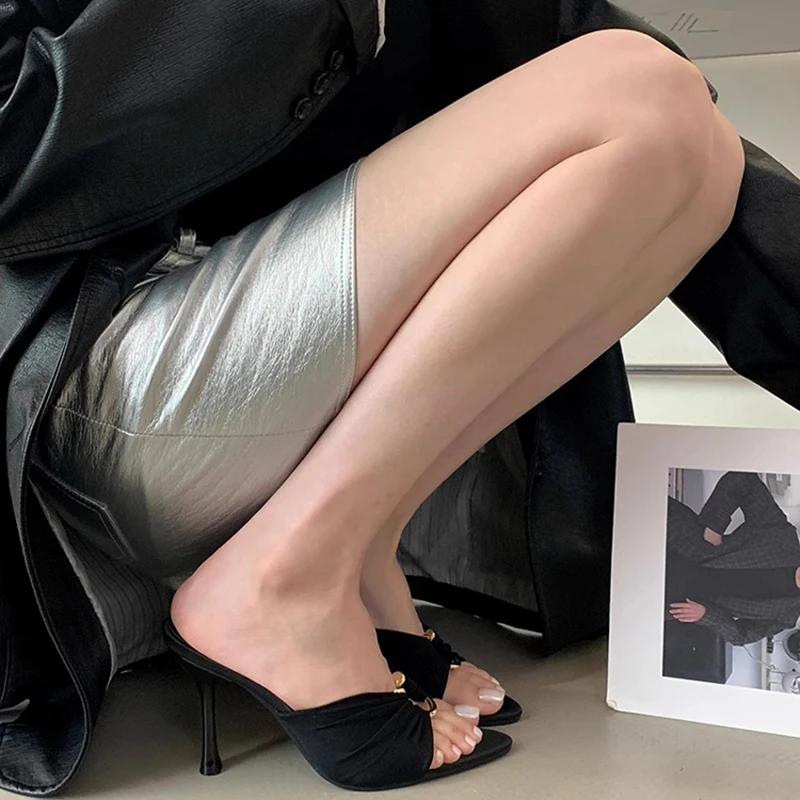 Luxury Designer Summer Women's High Heel Slippers Fashion Open Toe Slides Elegant Outdoor Evening Party Shoes