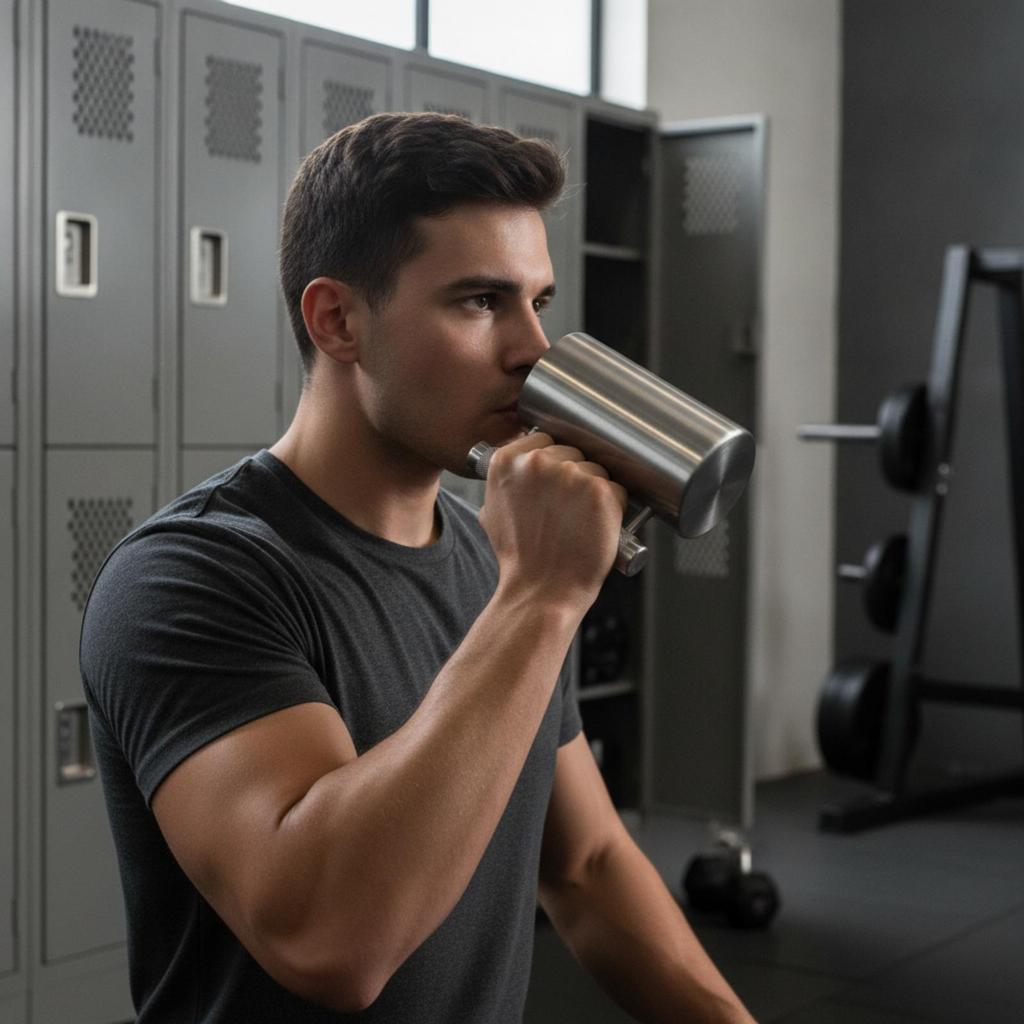Heavy Dumbbell Mug Knurled Grip Non-Slip Stainless Steel Cup with