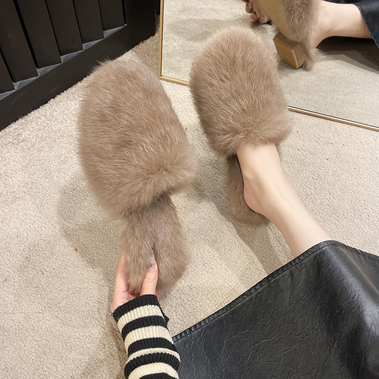 

Интернет знаменитости верхняя одежда плюшевые шерстяные тапочки 2025 осень и зима домашний плюшевый хлопок швабра высокого класса удобные ленивые тапочки 40 хаки