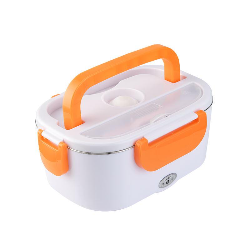 Portable 2-in-1 Electric Heating Lunch Box with Car Adapter, Stainless Steel & Plastic, Insulated for Home & Travel.